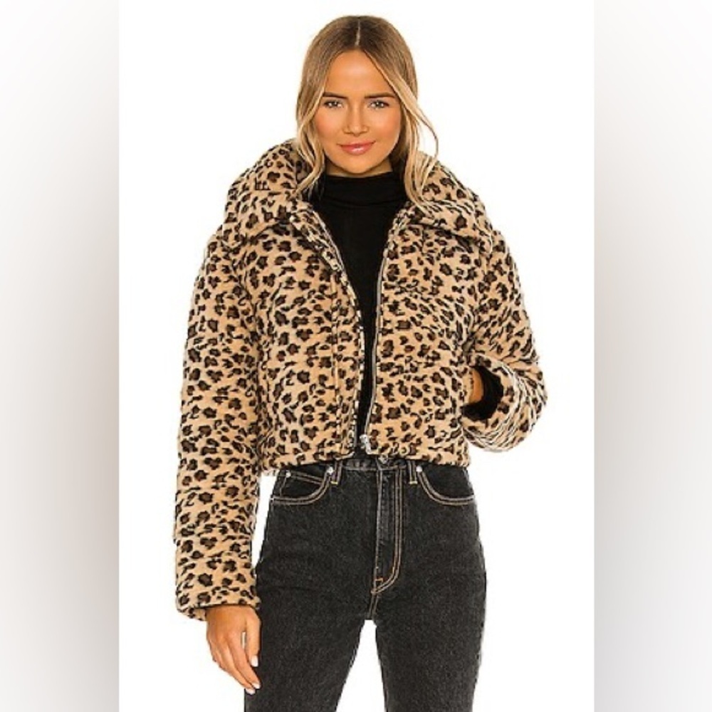 Lovers and Friends Brynlee Puffer Jacket in Cheetah (Size S)